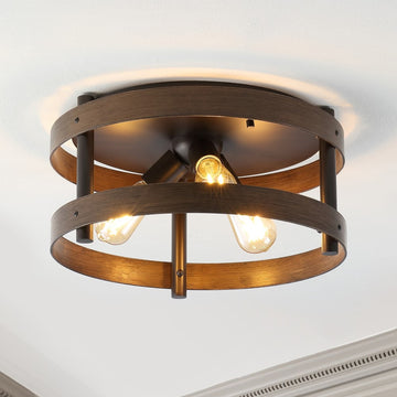 Cooper 16" Farmhouse Industrial Iron LED Flush Mount - JONATHAN Y